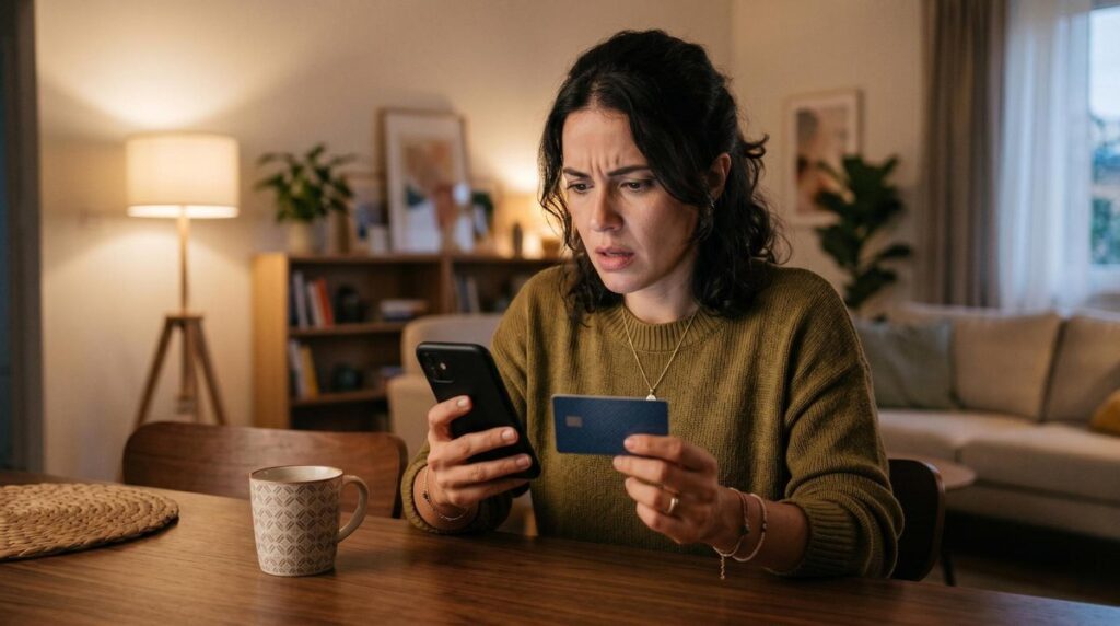Como bloquear cobranças não autorizadas no cartão e recuperar seu dinheiro 2 Pessoa analisando a fatura do cartão de crédito no celular para identificar cobranças não autorizadas