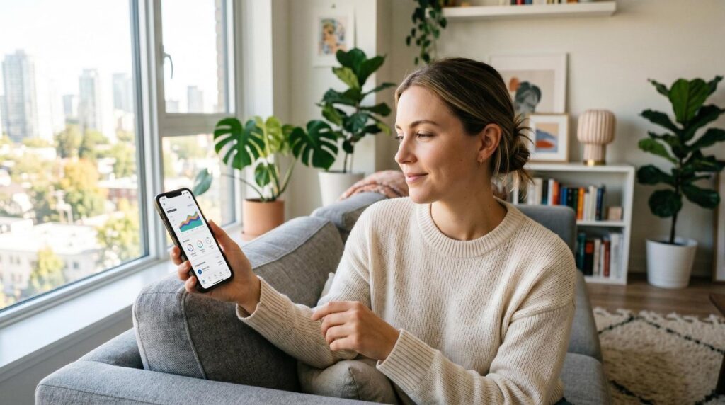 Como negociar dívidas de financiamento usando crédito Mercado Pago no seu dia a dia 6 Pessoa analisando dívidas de financiamento em um aplicativo de celular com expressão concentrada